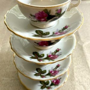 Vintage Ucagco Rose Moss Espresso 4 Cups and 4 Saucers or Little Girl’s Tea Set